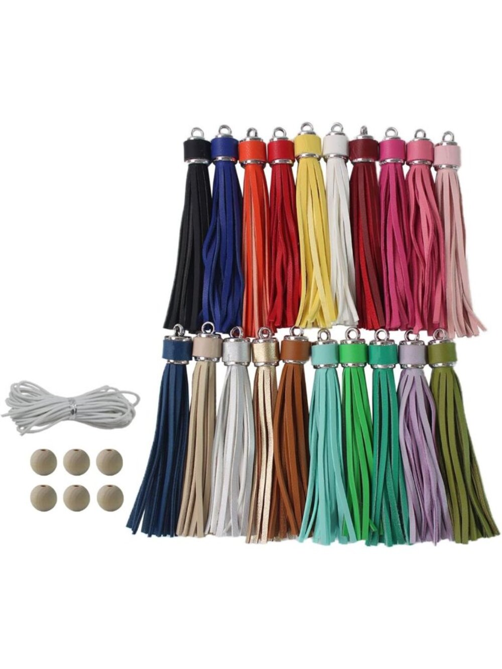 20 Pcs Assorted Leather Tassels 4.3'' with Silver Caps - Crafting & DIY Supplies